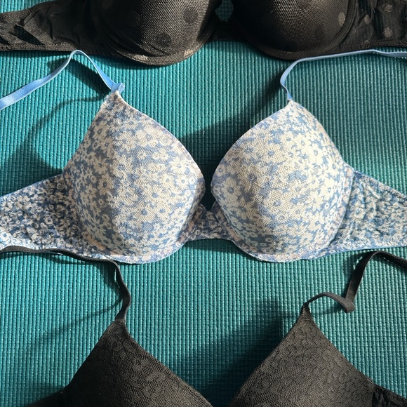 Victoria’s Secret Pink Bra Bundle 3 Black Leopard Lace Polka Dot Blue Floral 36B - Picture 3 of 5